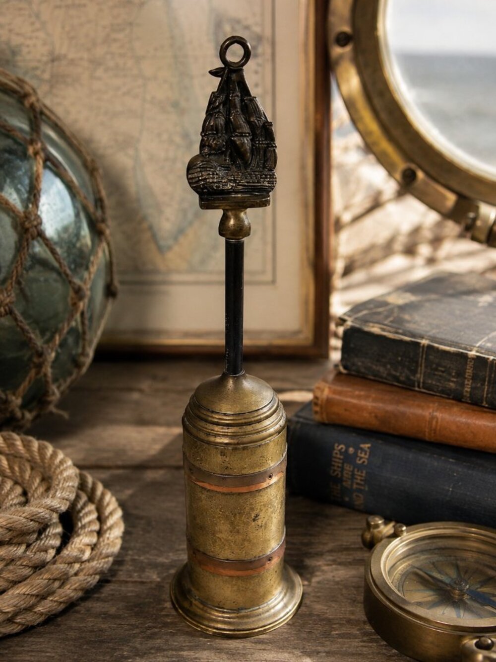 Antique Brass Copper Nautical Fireplace Retractable Hearth Brush England 10.75"